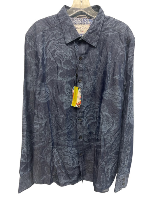 Robert Graham Size XL Blue Cotton Blend Floral Button Up Men's Long Sleeve Shirt Blue / XL