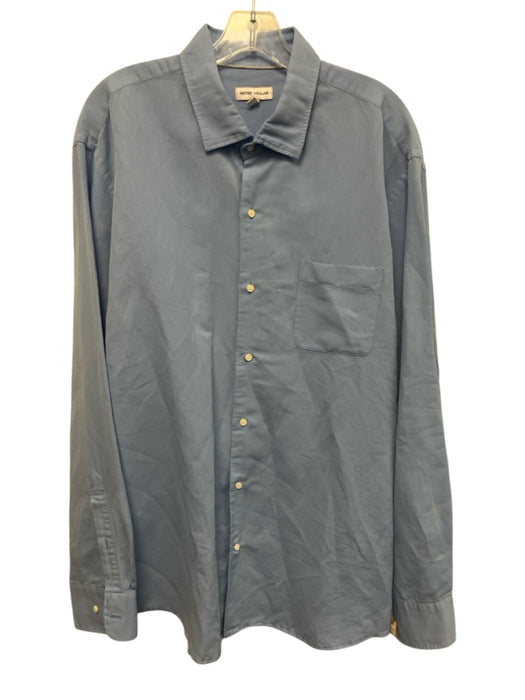Peter Millar Size XL Blue Cotton Solid Button Up front pocket Long Sleeve Shirt Blue / XL