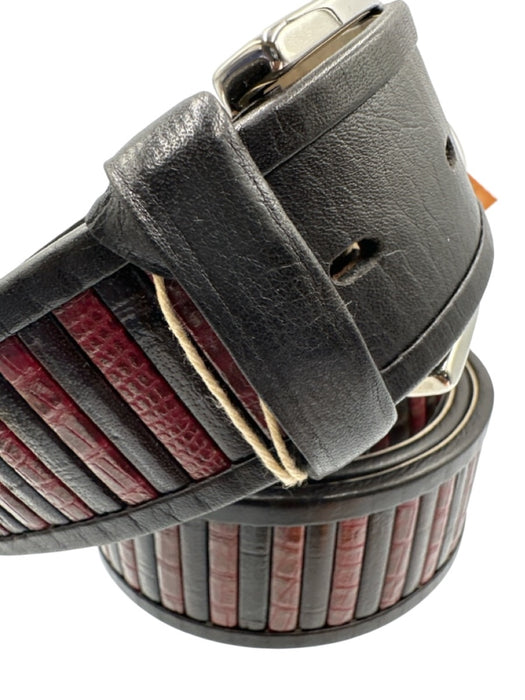Etro Red & Black Leather Striped Men's Belt Red & Black