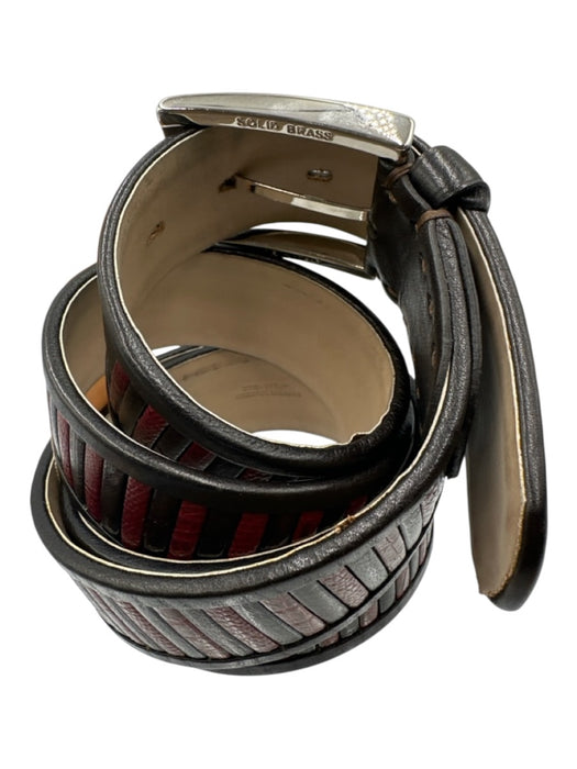 Etro Red & Black Leather Striped Men's Belt Red & Black