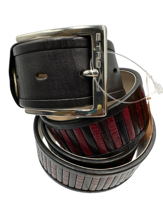 Etro Red & Black Leather Striped Men's Belt Red & Black