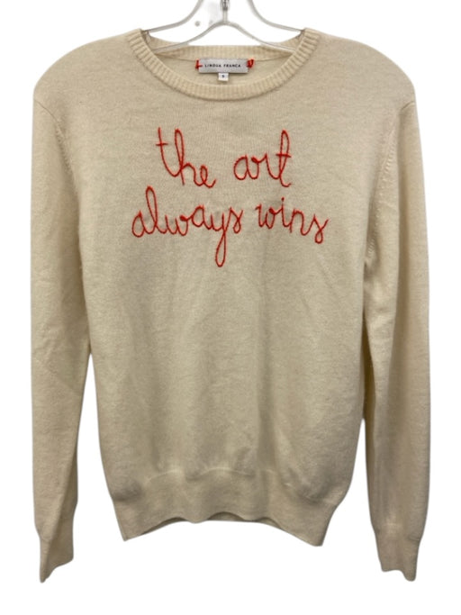Lingua Franca Size Small Cream White & Red Cashmere Long Sleeve Text Sweater Cream White & Red / Small