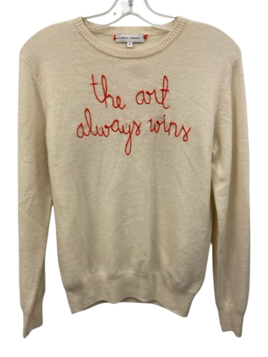 Lingua Franca Size Small Cream White & Red Cashmere Long Sleeve Text Sweater Cream White & Red / Small