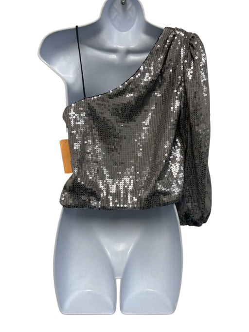 Alice + Olivia Size Small Silver Gray Polyester One Shoulder Seqiuns Cropped Top Silver Gray / Small