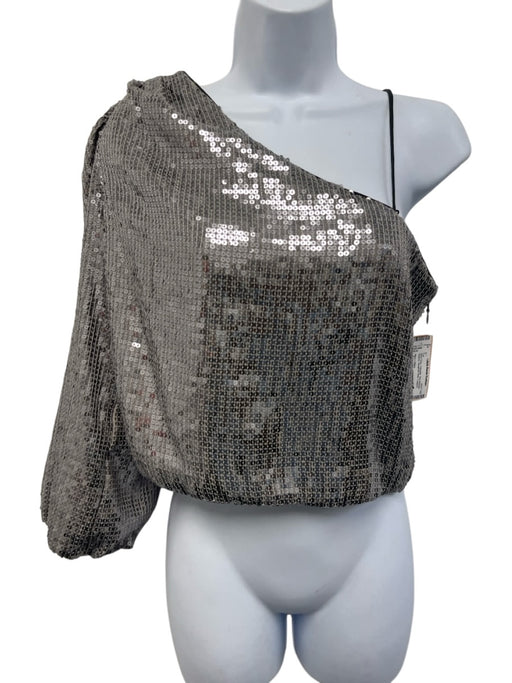 Alice + Olivia Size Small Silver Gray Polyester One Shoulder Seqiuns Cropped Top Silver Gray / Small