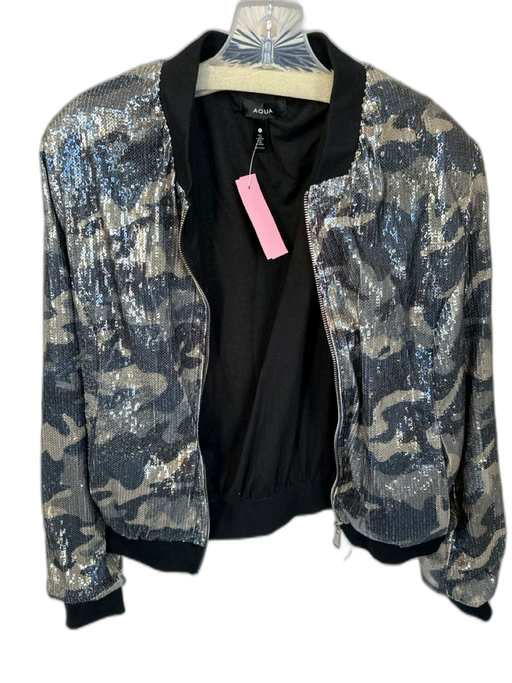 Aqua Size M Green & Gray Sequin Camo Zipper Jacket Green & Gray / M