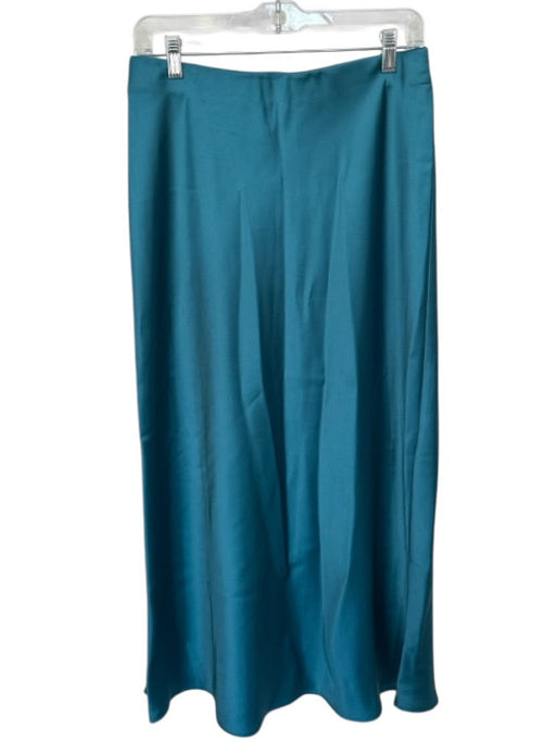 Zara Size M Teal Green Polyester & Elastane Elastic Waist Silk Maxi Skirt Teal Green / M