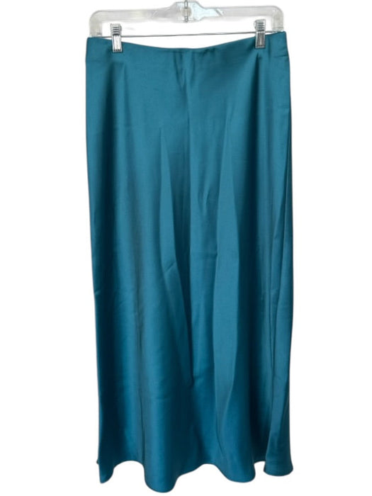 Zara Size M Teal Green Polyester & Elastane Elastic Waist Silk Maxi Skirt Teal Green / M