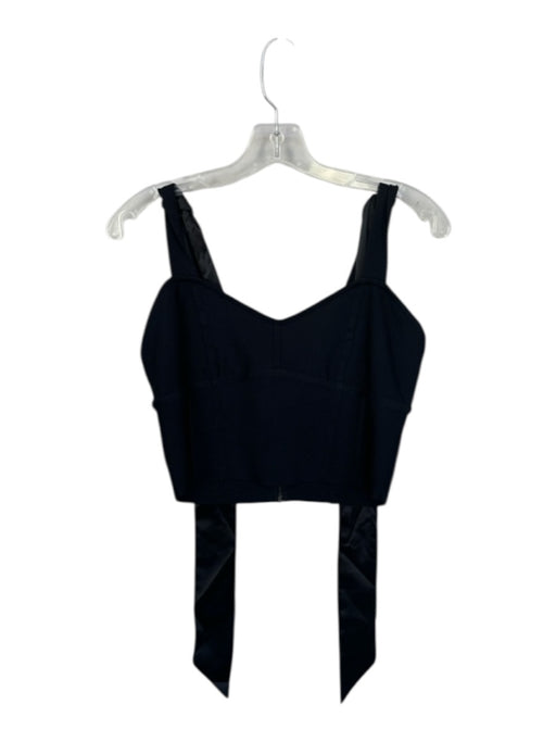 BCBG Maxazria Size M Black Rayon Blend Tie Strap Back Zip Cropped Ribbed Top Black / M