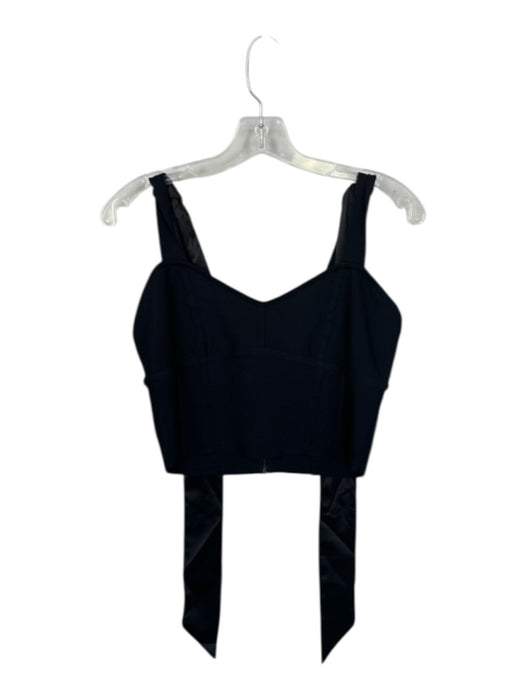 BCBG Maxazria Size M Black Rayon Blend Tie Strap Back Zip Cropped Ribbed Top Black / M