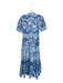 CK Bradley Size S Blue & White Cotton Birds Short Puff Sleeve Gold Buttons Dress Blue & White / S