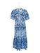 CK Bradley Size S Blue & White Cotton Birds Short Puff Sleeve Gold Buttons Dress Blue & White / S