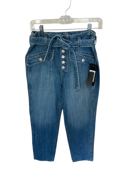 Veronica Beard Size 27 Medium Wash Cropped Button Up Tie belt Pockets Jeans Medium Wash / 27
