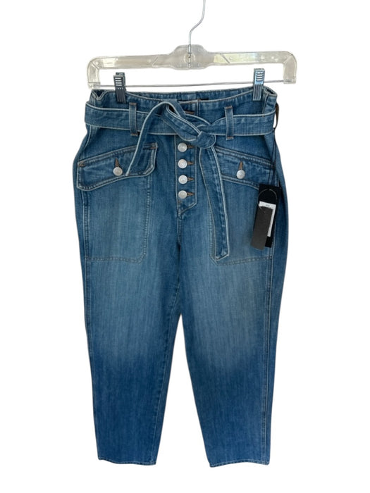 Veronica Beard Size 27 Medium Wash Cropped Button Up Tie belt Pockets Jeans Medium Wash / 27