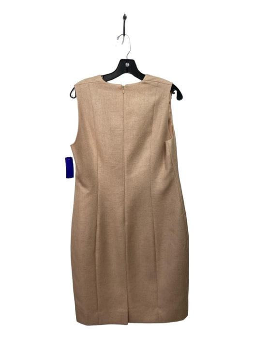 Elie Tahari Size 12 Beige Gold Polyester V Neck Sleeveless Back Zip Dress Beige Gold / 12