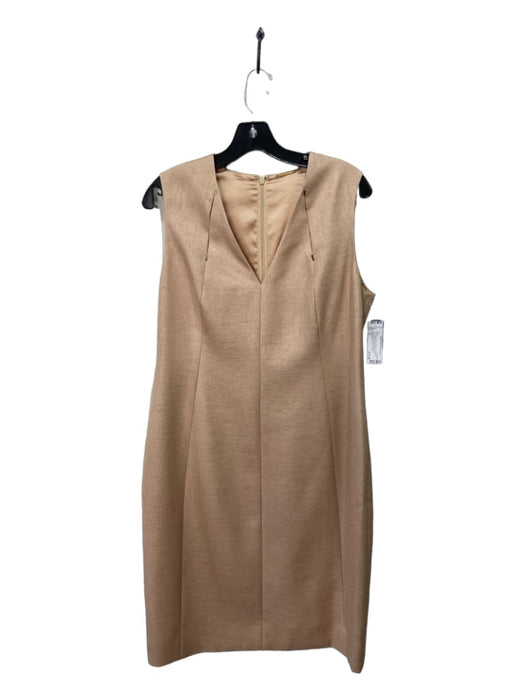 Elie Tahari Size 12 Beige Gold Polyester V Neck Sleeveless Back Zip Dress Beige Gold / 12