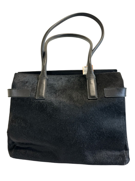 Salvatore Ferragamo Black Leather Pony Hair Double Buckle Top Handle Bag Black / Medium