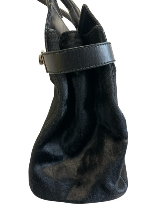Salvatore Ferragamo Black Leather Pony Hair Double Buckle Top Handle Bag Black / Medium