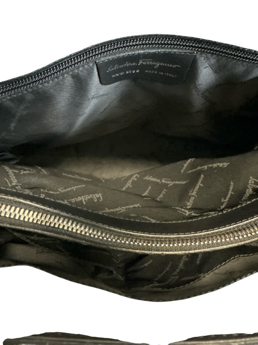 Salvatore Ferragamo Black Leather Pony Hair Double Buckle Top Handle Bag Black / Medium
