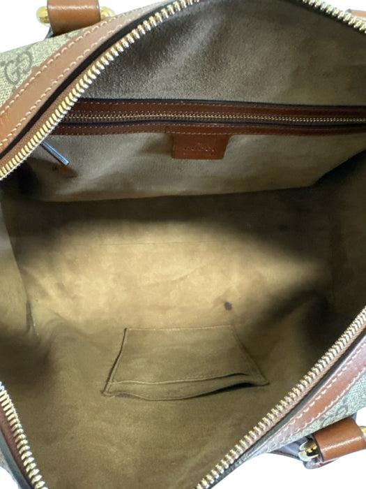 Gucci Brown & Gray Coated Canvas Top Handle Gucci Supreme Zip Close Bowler Bag Brown & Gray / Large