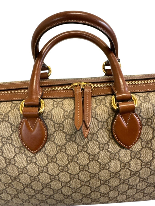Gucci Brown & Gray Coated Canvas Top Handle Gucci Supreme Zip Close Bowler Bag Brown & Gray / Large