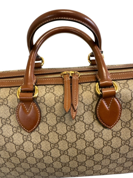 Gucci Brown & Gray Coated Canvas Top Handle Gucci Supreme Zip Close Bowler Bag Brown & Gray / Large