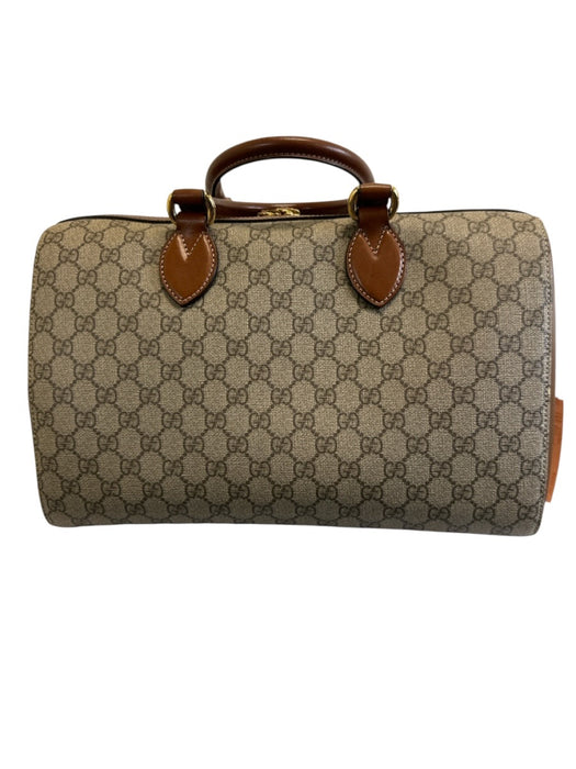 Gucci Brown & Gray Coated Canvas Top Handle Gucci Supreme Zip Close Bowler Bag Brown & Gray / Large
