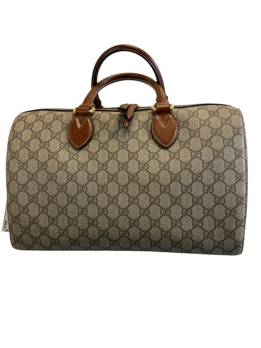 Gucci Brown & Gray Coated Canvas Top Handle Gucci Supreme Zip Close Bowler Bag Brown & Gray / Large