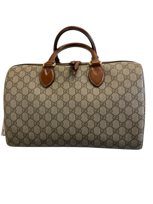 Gucci Brown & Gray Coated Canvas Top Handle Gucci Supreme Zip Close Bowler Bag Brown & Gray / Large