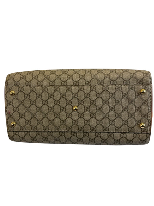 Gucci Brown & Gray Coated Canvas Top Handle Gucci Supreme Zip Close Bowler Bag Brown & Gray / Large