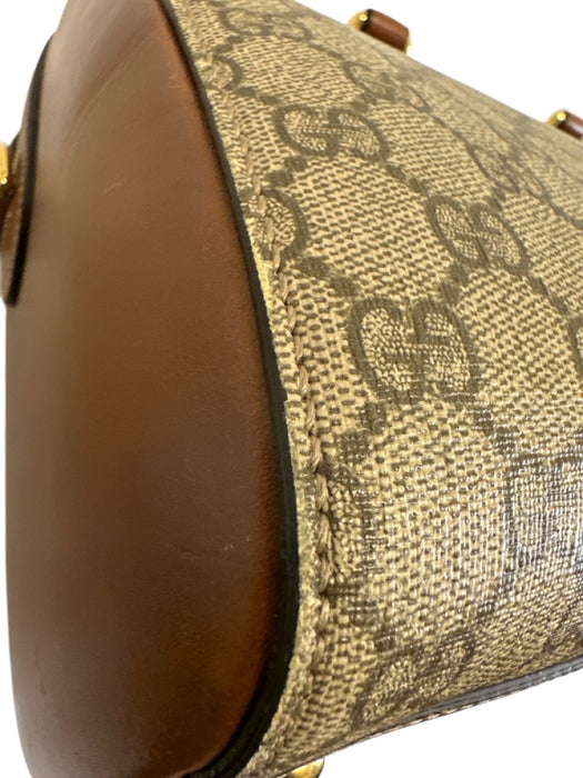 Gucci Brown & Gray Coated Canvas Top Handle Gucci Supreme Zip Close Bowler Bag Brown & Gray / Large