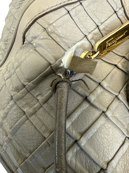 Salvatore Ferragamo Lilac Gray Leather Top Handle Grid Horse Bit Bag Lilac Gray / Medium