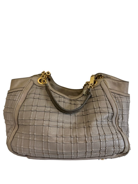 Salvatore Ferragamo Lilac Gray Leather Top Handle Grid Horse Bit Bag Lilac Gray / Medium