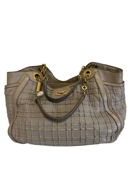 Salvatore Ferragamo Lilac Gray Leather Top Handle Grid Horse Bit Bag Lilac Gray / Medium