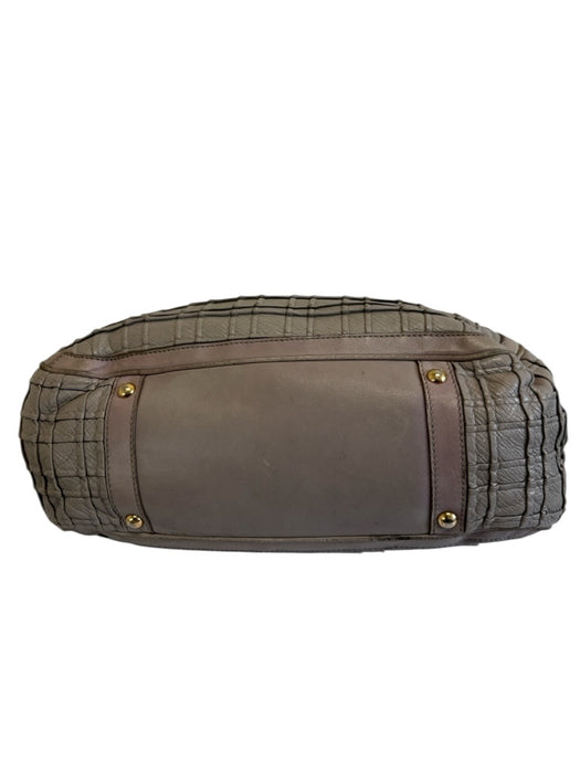 Salvatore Ferragamo Lilac Gray Leather Top Handle Grid Horse Bit Bag Lilac Gray / Medium