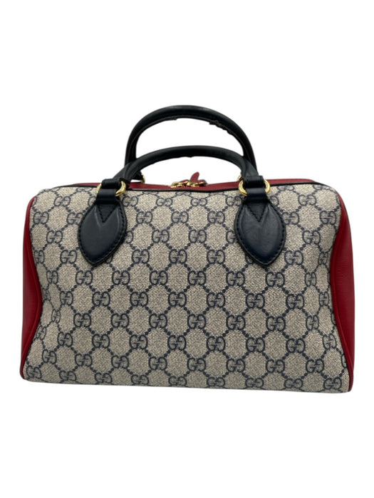 Gucci Red, Navy, Gray Coated Canvas Leather Gucci Supreme Top Handle Bag Red, Navy, Gray / Medium