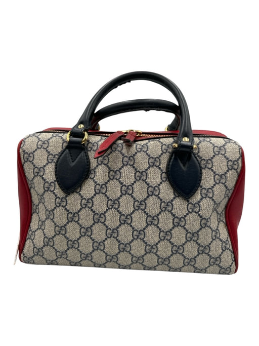 Gucci Red, Navy, Gray Coated Canvas Leather Gucci Supreme Top Handle Bag Red, Navy, Gray / Medium