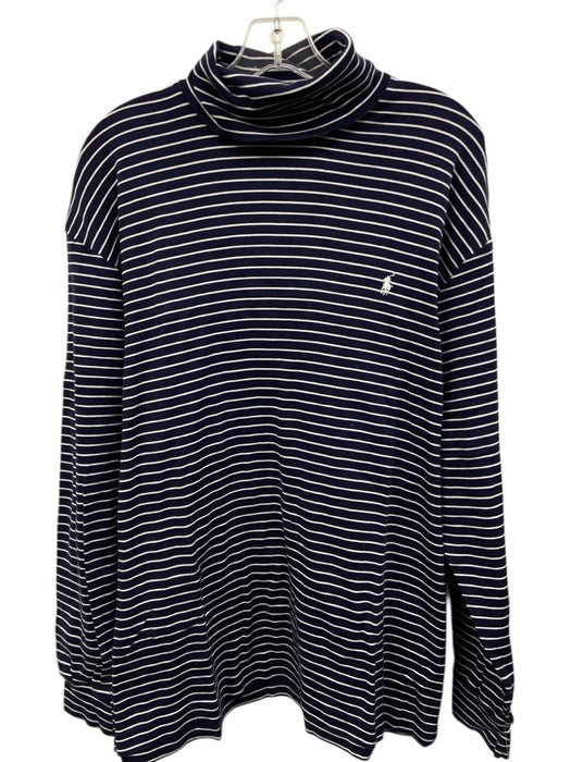 Polo Golf Size L Blue & White Cotton Blend Striped Turtleneck Long Sleeve Shirt Blue & White / L