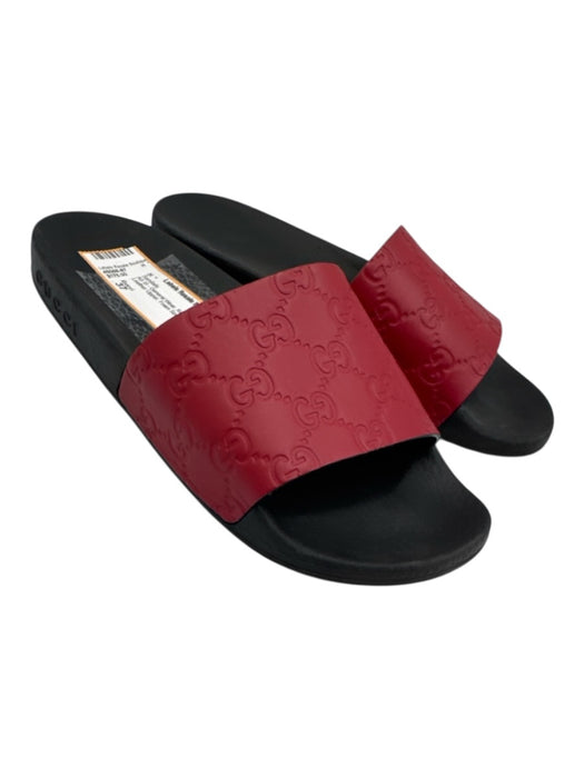 Gucci Shoe Size 37 Red & Black Leather Upper Foam Sole Gucci Supreme Sandals Red & Black / 37