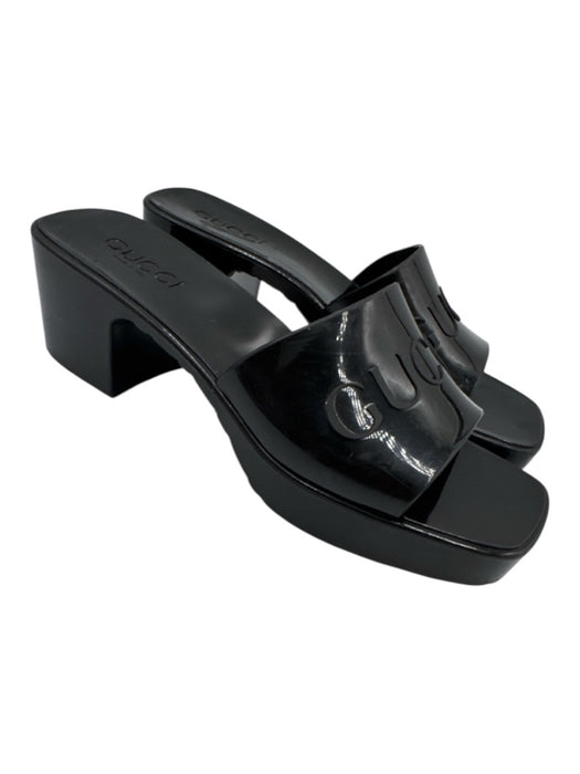 Gucci Shoe Size 38 Black Rubber Block Heel Logo Open Toe Mule Sandals Black / 38