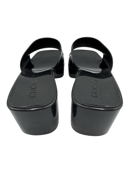 Gucci Shoe Size 38 Black Rubber Block Heel Logo Open Toe Mule Sandals Black / 38