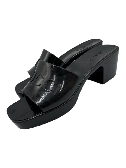Gucci Shoe Size 38 Black Rubber Block Heel Logo Open Toe Mule Sandals Black / 38