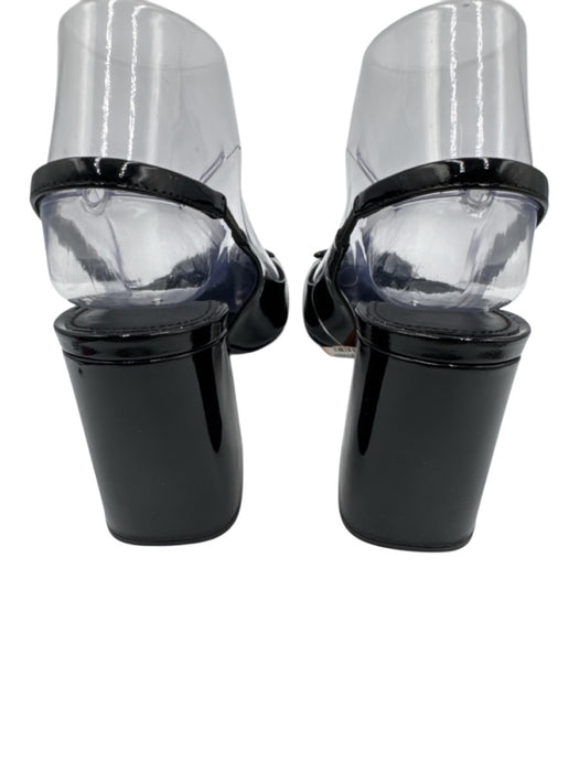Prada Shoe Size 37 Black & White Patent Leather Square Toe Triangle Logo Pumps Black & White / 37