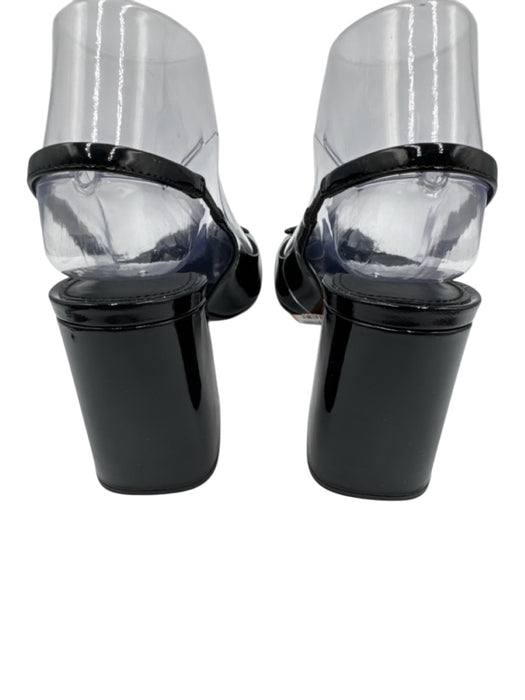 Prada Shoe Size 37 Black & White Patent Leather Square Toe Triangle Logo Pumps Black & White / 37