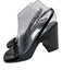 Prada Shoe Size 37 Black & White Patent Leather Square Toe Triangle Logo Pumps Black & White / 37