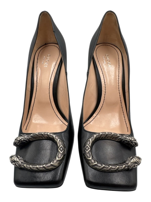Gucci Shoe Size 38 Black & Silver Leather Square Toe Dionysus High Heel Pumps Black & Silver / 38