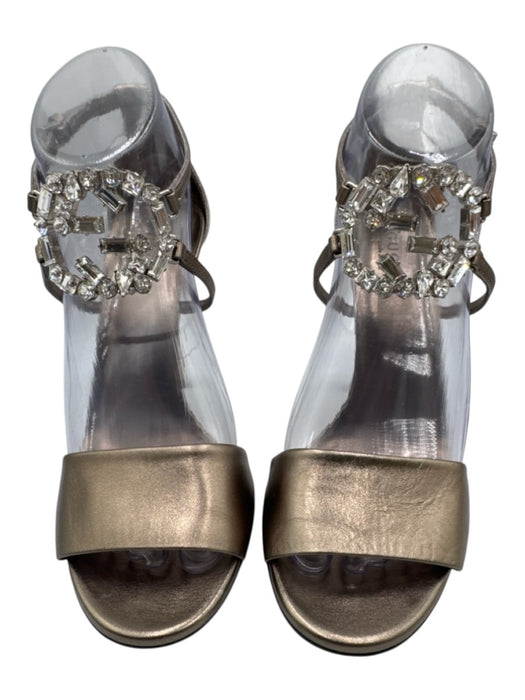 Gucci Shoe Size 38 Gold Taupe Leather open toe Crystals Interlocking GG Sandals Gold Taupe / 38