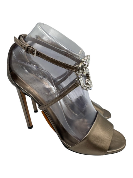 Gucci Shoe Size 38 Gold Taupe Leather open toe Crystals Interlocking GG Sandals Gold Taupe / 38