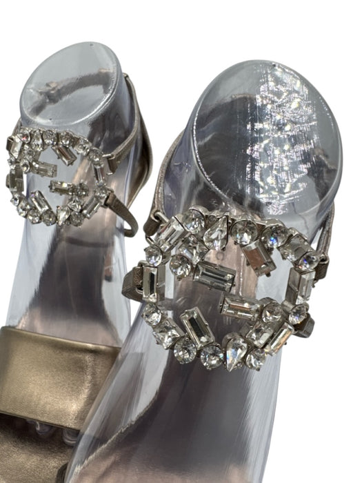 Gucci Shoe Size 38 Gold Taupe Leather open toe Crystals Interlocking GG Sandals Gold Taupe / 38