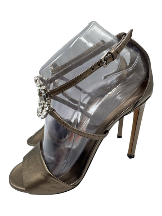 Gucci Shoe Size 38 Gold Taupe Leather open toe Crystals Interlocking GG Sandals Gold Taupe / 38